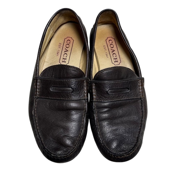 Coach Signature Leather Mens Neal Pebbled Driver Shoes Loafers Brown Size 8 M - Picture 2 of 13